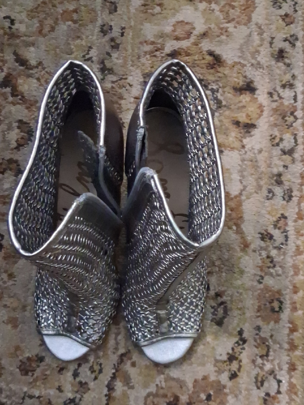 Sam Edelman Silver Woven Open-Toe Heeled Booties